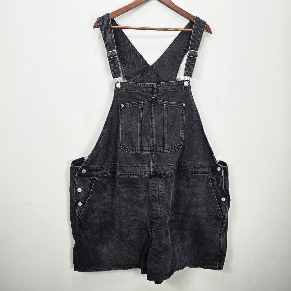 Old Navy Denim Overalls Shorts 4X Black Bib 100% Cotton Shortalls Dungarees